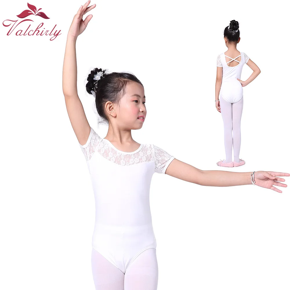 

Girls Ballet Laces Gymnastic Dress Dance Costume Short Sleeves Gymnastics Leotard