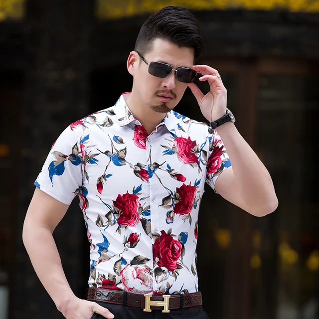 New Summer Mens Short Sleeve Beach Shirts Cotton Casual Floral Shirts ...