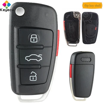 

KEYECU Replacement Flip Folding Remote Control Car Key Shell Case With 3 1/ 4 Buttons - FOB for Audi A2 A3 A4 A6 A8 TT Q7 TS