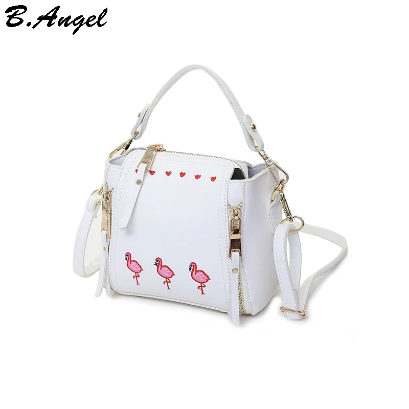 

Embroidery flamingos and hearts women bag chain decoration leather handbags small women messenger bags women crossbody bags