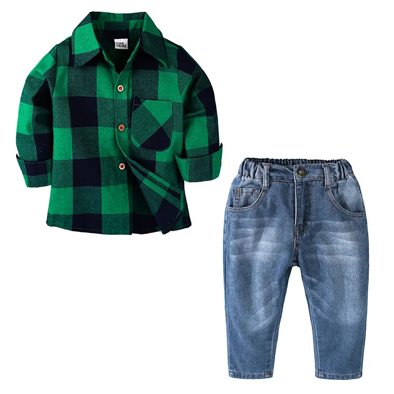 

Kids Clothes Baby Boy Clothes 2019 Spring and Autumn New Cotton Long Sleeve Boy Plaid Shirt + pants Set 1-7 years