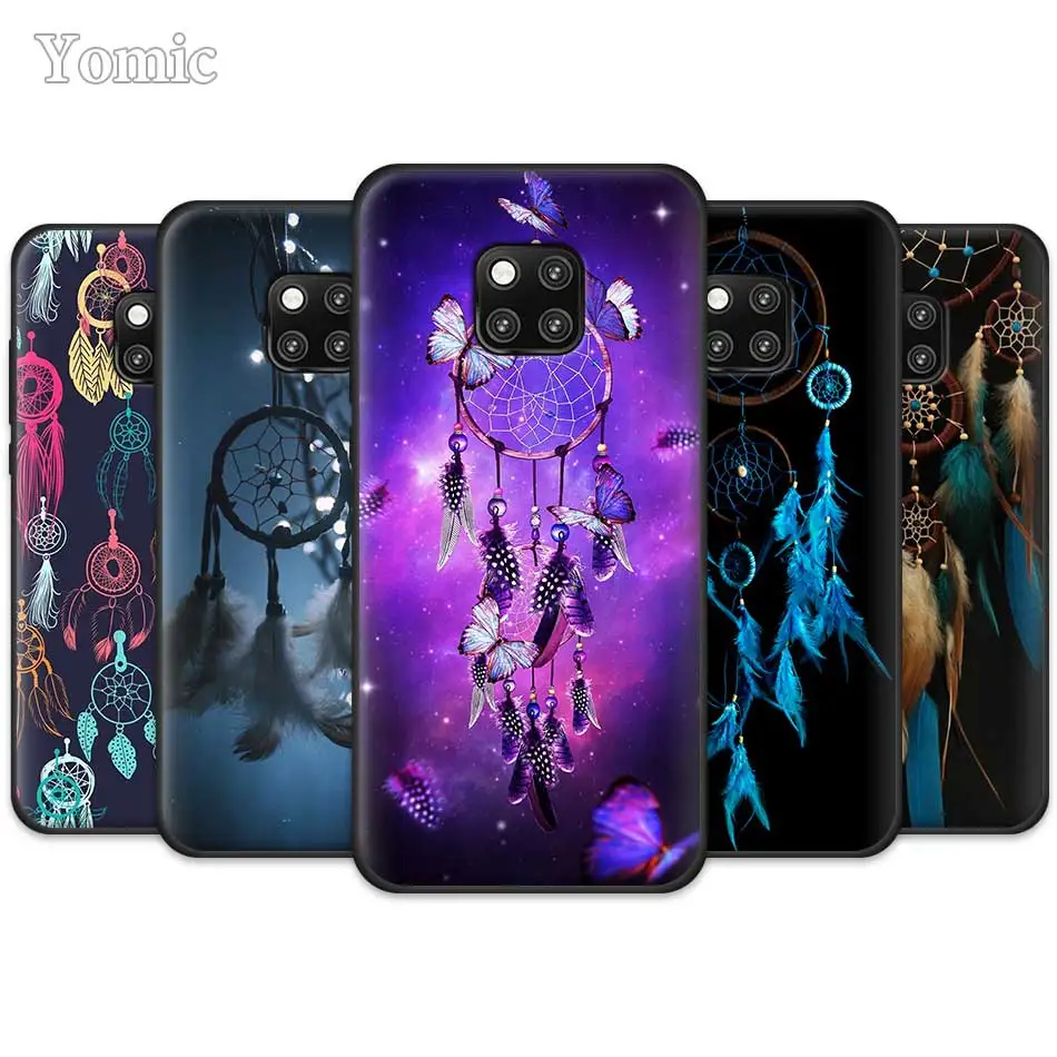 

Black Silicone Phone Case for Huawei Mate 20 Pro 10 20 Lite Honor 20 Lite 20 Pro P20 P30 Pro The dream catcher mandala TPU Cases