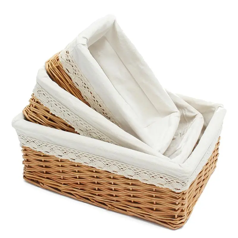 

OUNONA Multipurpose Rectangular Wicker Storage Basket with Removable Washable Liner Willow Woven Containers - Size S M L