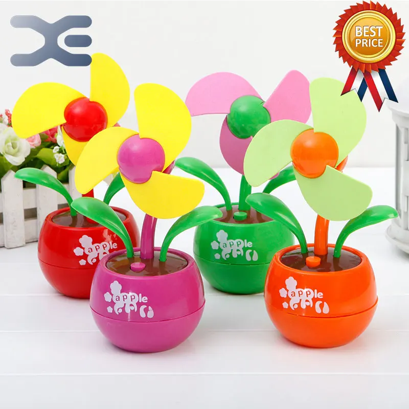 

4 Colors Desk Fan 3 Vane Portable Mini Fan USB Room Fan Apple Flower Modeling USB Battery Dual-Use Energy Saving