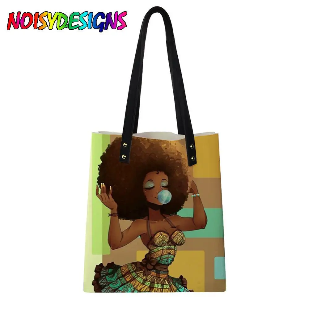 

NOISYDESIGNS High Quality Travel Shopping Totes Bags Art African Girls Custom Leather Bag in Shopping Bags Printing Sac a Main
