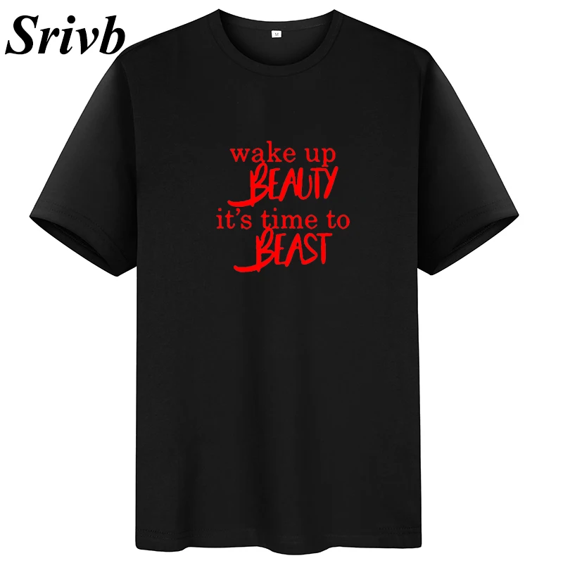 

Srivb Beauty Beast Letter Women T Shirt Tops Tumblr 2019 Summer New Loose Short Sleeve Women Black White Hipster T-shirt Women