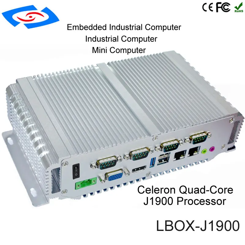 Embedded computer 4G ram 64G SSD intel celeron quad-core J1900 processor 4*COM (RS232/422/485) Fanless Industrial Mini PC