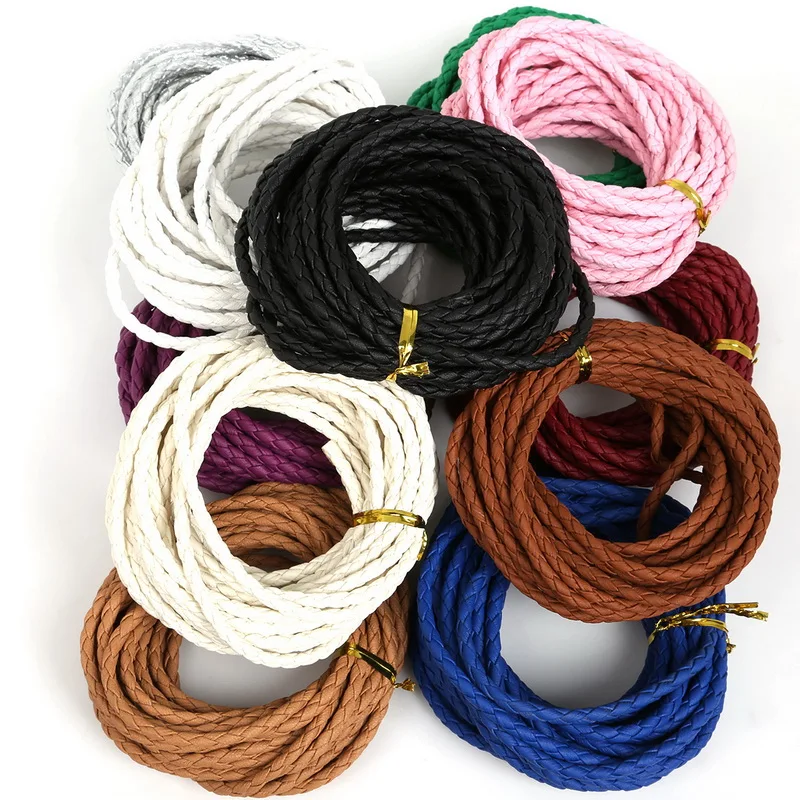 

Hot Selling 11 Colors 4mm Round Braided PU Leather Cord Rope String Faux Leather Cord For Clothes Shoes DIY Crafts Making
