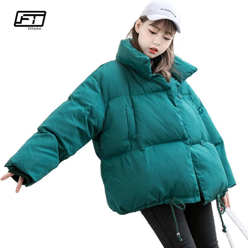 

Fitaylor Turtleneck Collar Loose Down Jacket Winter Women Short White Duck Down Parkas Female Casual Black Bread Overcoat
