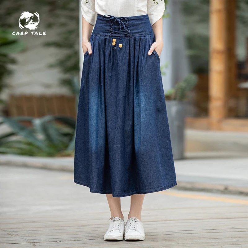 

Women's Clothing 2019 Summer New Long Cowboy Skirts Womens High Waist Denim Skirts Umbrella Skirt Big A Word Skirt Women