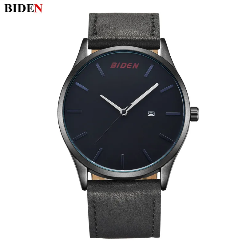 Kopen Fashion Casual Mens Horloge Luxe Merk BIDEN Quartz Horloge Hight Kwaliteit Lederen Datum Klok Analoge Mannelijke Sport Polshorloge Relogio