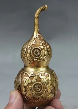 

6" China FengShui Brass Carve Eight Diagrams Exorcism Exorcise evil Gourd Statue