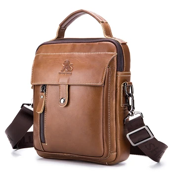 

High Quality Genuine Leather Men's Shoulder Bag Fashion Single Vertical Square Head Male Messenger Bag Travel Crossbody Bolsa