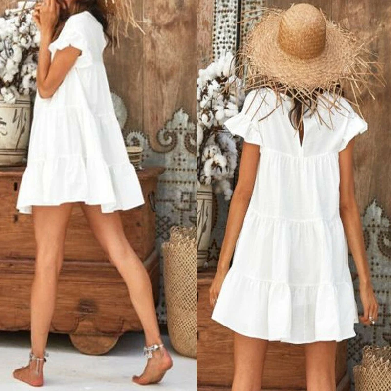 Women Casual Loose Dress Woman Summer Ruffle Cake Short Dresses Holiday Beach Party Sundress Office Ladies Homewear Vestidos