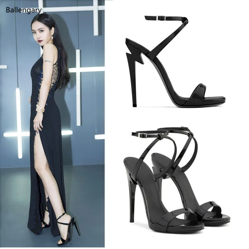 Patent Leather Lightning Bolt 105mm Women Sandals High Heels Platform Fashion Designer Stiletto Heel Fashion Women Shoes