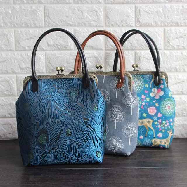 23 25 9cm Retro Cotton Canvas Mouth Gold Frame Handbags Material Kit 23 25 9cm Retro Cotton Canvas Mouth Gold Frame Handbags Material Kit Reticule Bag