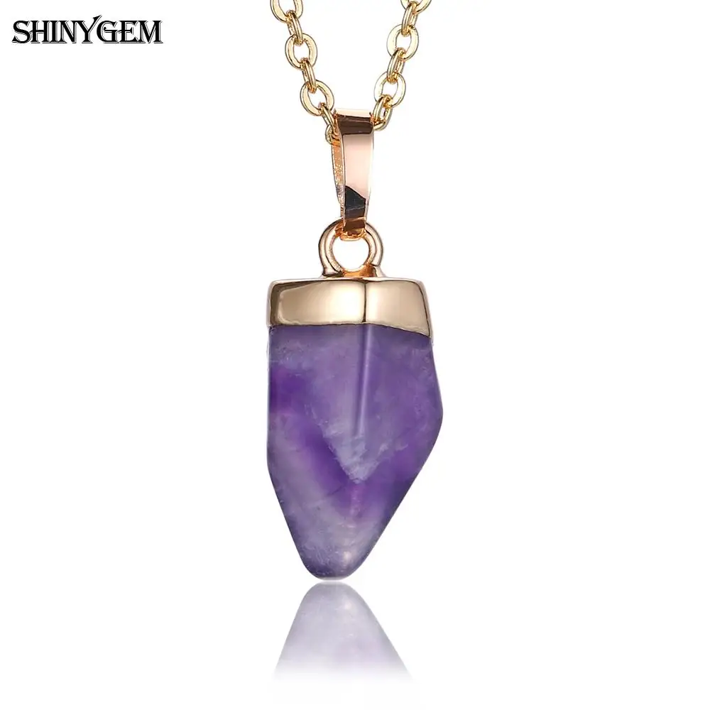 ShinyGem большой кулон аметисты ожерелье Золотое Покрытие Фиолетовый Кристалл кварц ожерелье s Рейки Чакра ожерелья из камня по дате рождения для женщин