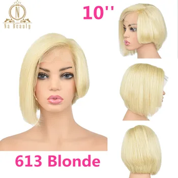 13x6 Lace Front Human Hair Short Bob Wigs Pixie Cut Ombre Color 1B 27 613 Blonde Black Straight For Women Brazilian Remy Hair 3