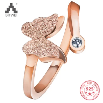 

Genuine 925 Sterling Silver Flower Ring for Women Wedding Butterfly Open Design Adjustable Zircon Finger Rings