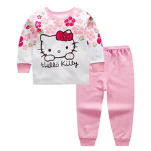 Высококачественный комплект одежды из хлопка для малышей, Детский комплект из 2 предметов для маленьких мальчиков и девочек, с принтом «Hello kitty», Лидер продаж, розовый, для 0-6 лет