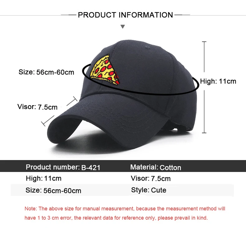 Cotton Pizza Embroidery Mens Baseball Caps Brand Cheap Pink Casual Sun Snapback Hats Unisex Adjustable Cap Women