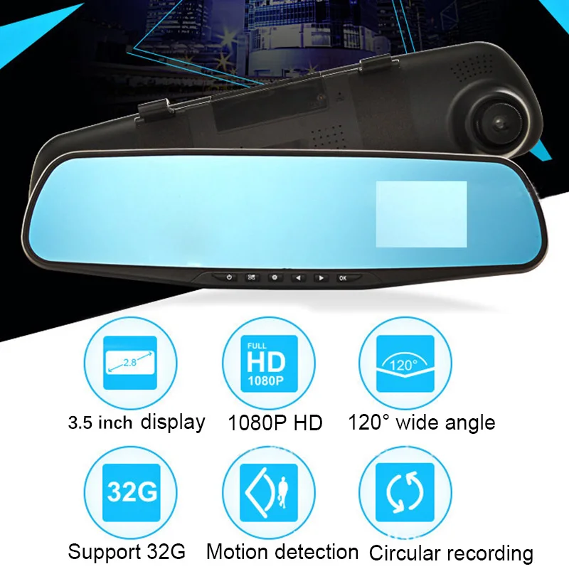 

TOSPRA 3.5inch Full HD 1080P Car DVR Mirror Dash Cam Auto Recorder Rearview LCD Mirror Night Vision Rear View Camera Registrator