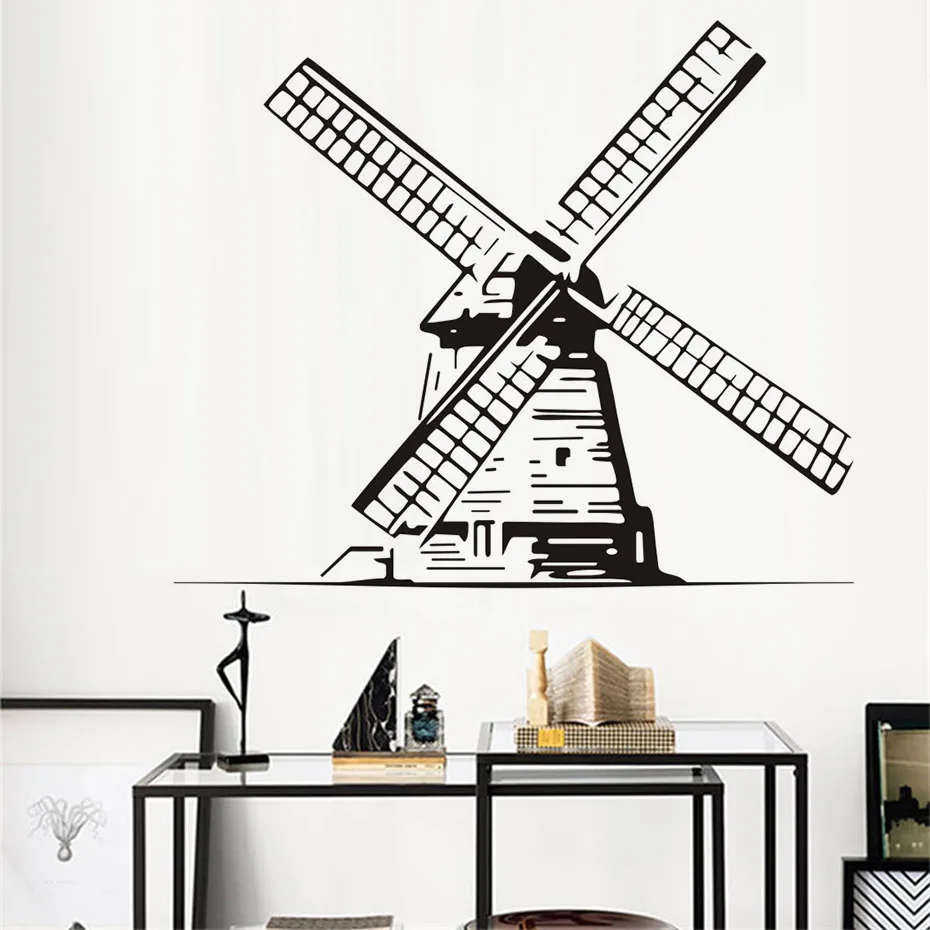 Big Windmill Wall Sticker Retro Windmill Vinyl Decal Architecture Home