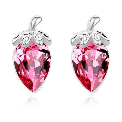 Simple Ol Style Genuine Crystals From Swarovski Stud Earrings White Simple Ol Style Genuine Crystals From Swarovski Stud Earrings White Gold Color Strawberry Fashion Wedding Jewelry For Women In