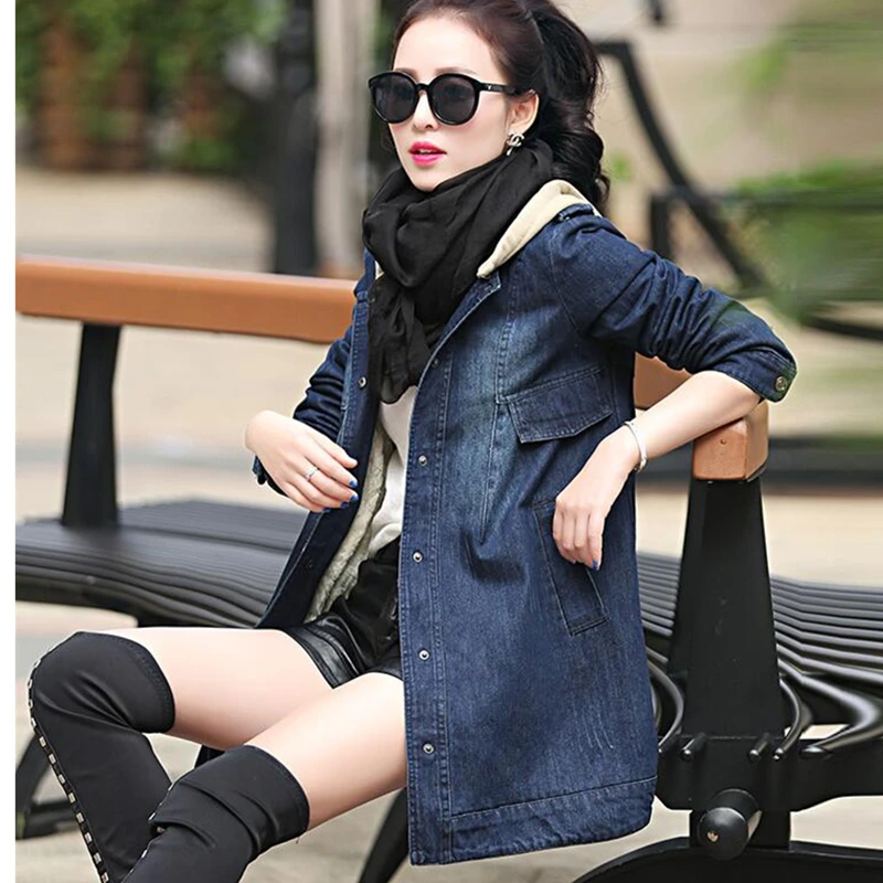 Зимняя женская теплая джинсовая куртка размера плюс 5XL, свободные винтажные джинсы с капюшоном, женская верхняя одежда, осенняя джинсовая плотная куртка, повседневные топы