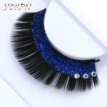 

YOKPN Natural Crystal False Eyelashes Latin Dance Bride Creative Stage Makeup Thick False Eyelashes Blue Sequins False Eyelashes