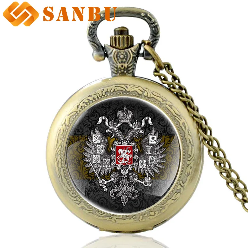 Новое поступление, карманные часы с национальной эмблемой Советского Союза, винтажные мужские и женские бронзовые Кварцевые часы с ожерельем