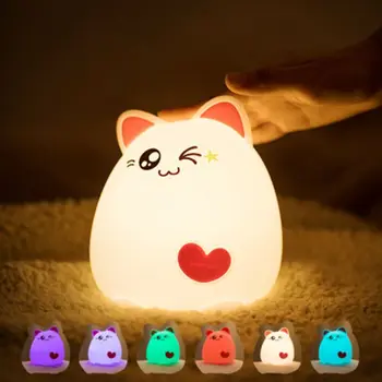 

Cartoon Animal LED Night Light Cat Type Soft Silicone Baby Nursery Lamp USB Rechargeable