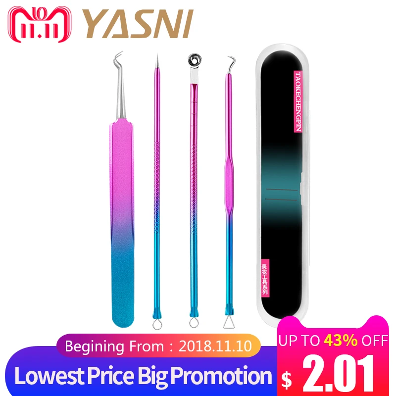 

4Pcs Acne Tweezer Comedo Machine Set Removal Pimple Needle Blackhead Remover Black Head Extractor Comedone Tool With Case FS92