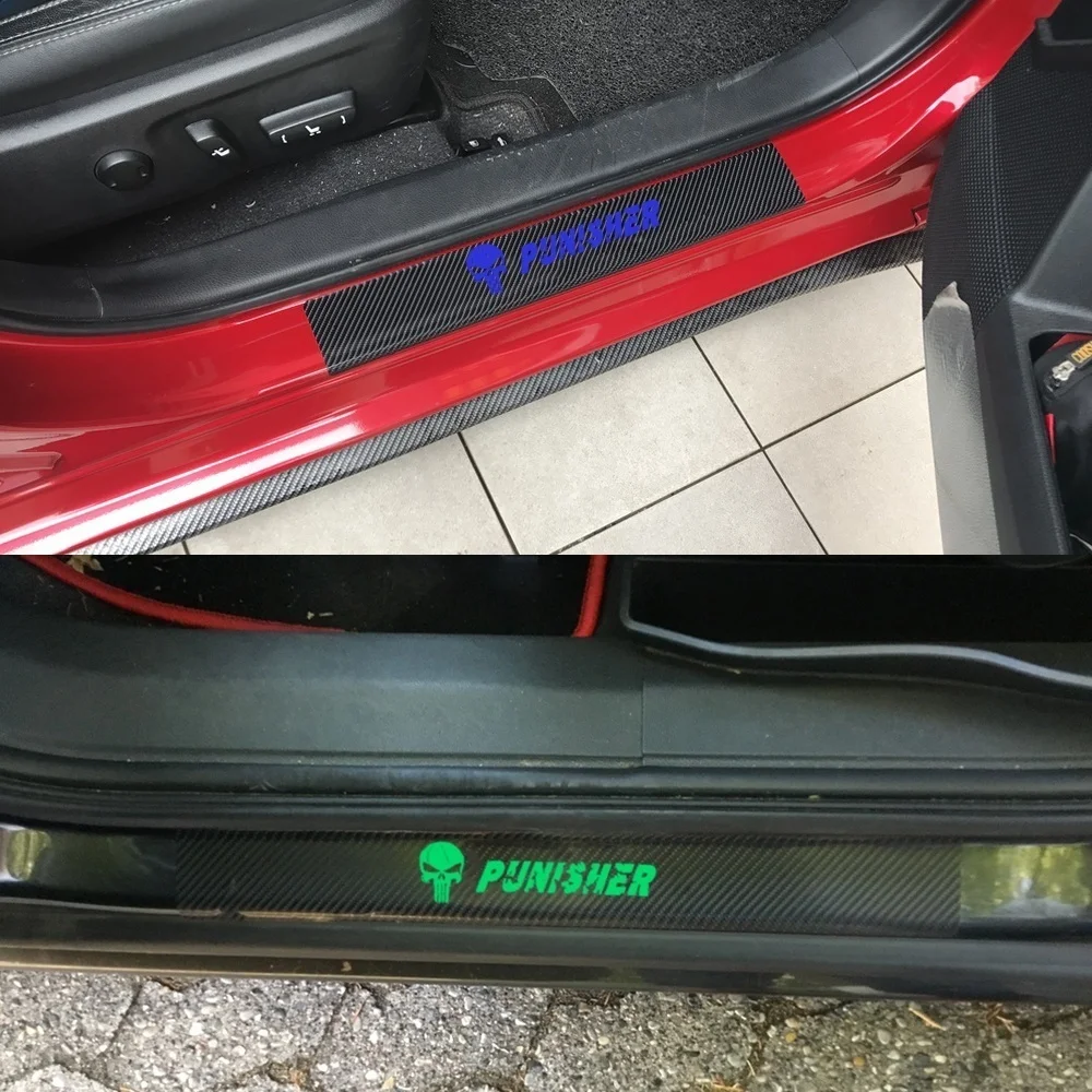 

Carbon Fiber Vinyl Sticker Car Door Sill Protector Scuff Plate for All Cars with Punisher Skull Decal Car Accessories