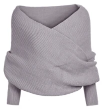 В ручную вязаные с открытыми плечами короткий свитер; вязаная одежда; джемпер Обёрточная бумага шарф-шаль с отложным воротником теплая - Цвет: Черный