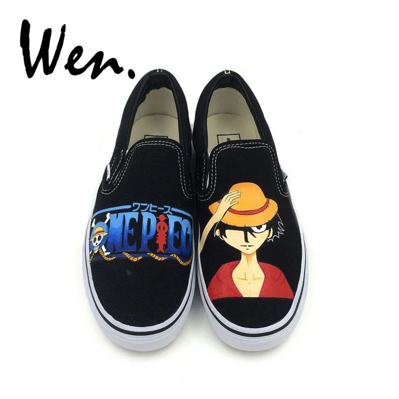 Вэнь Дизайн Ручная роспись обувь Аниме One Piece Monkey D. Luffy парусиновая без шнуровки на