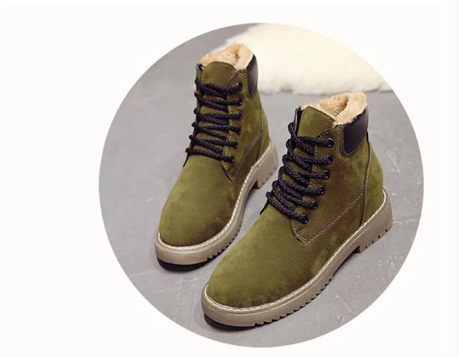 KNCOKAR Winter Velvet New Fashion Lace Up Students Flat Anti-Skid Short Boots Round Head Martin Boots Women's Shoes