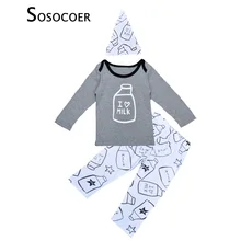 Sosocoer бутылки молока Одежда для мальчиков и девочек комплект I Love Milk футболка с надписью+ брюки+ шляпа Кепки детские наборы из 3 предметов детская одежда