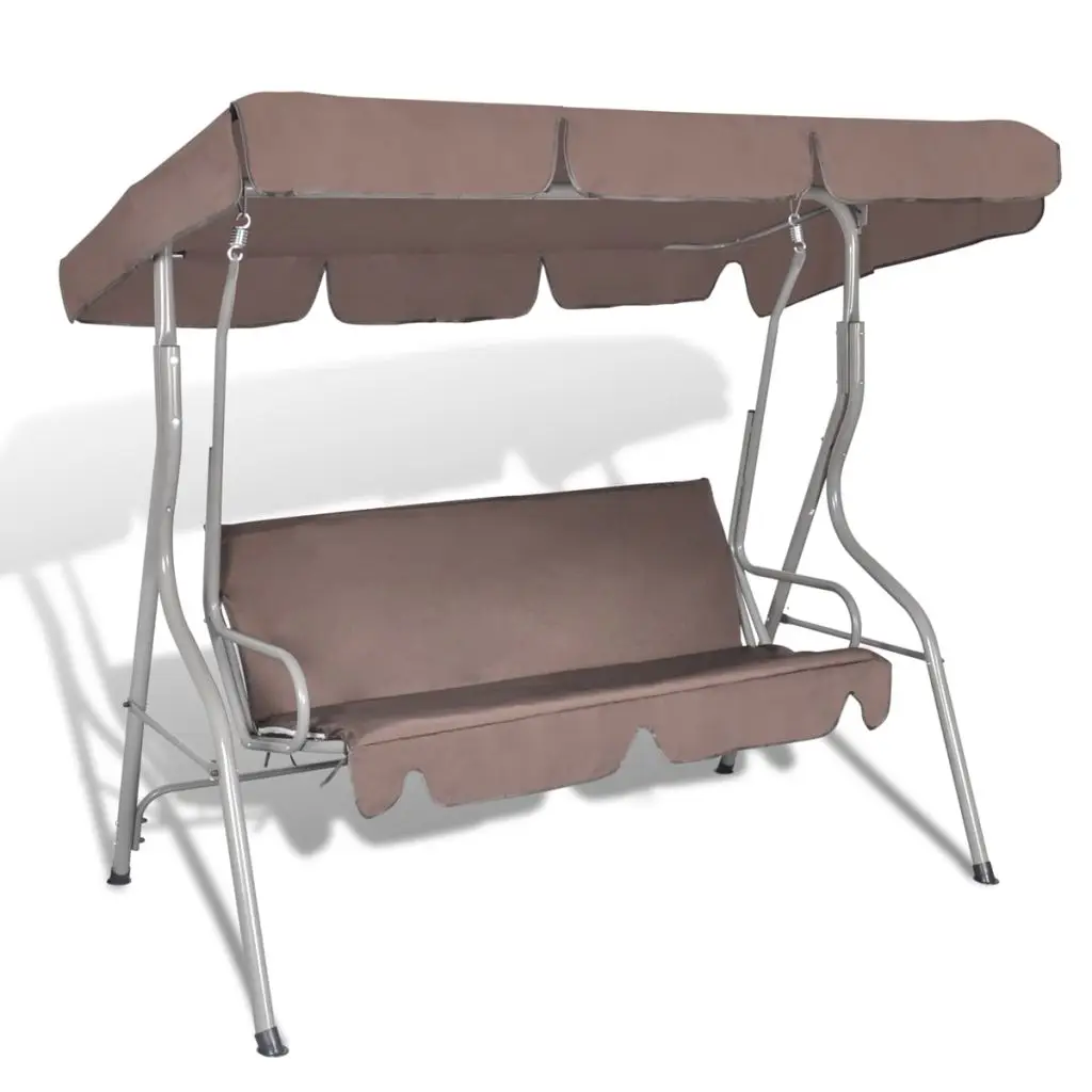 vidaXL Outdoor Hanging Swing Chair with a Canopy Coffee for 3 Persons