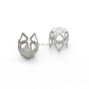 

9*10mm Stainless Steel Filigree Hollow Flower Bead Cap Connector Silver tone Spacer Beads DIY Finding Stuff Wholesale