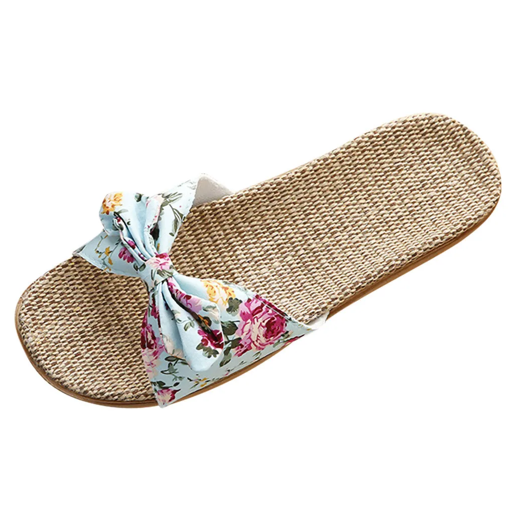 Повседневные летние милые женские льняные Вьетнамки в богемном стиле с бантом; пляжная обувь; сандалии; шлепанцы; zapatos de mujer;# 923GP