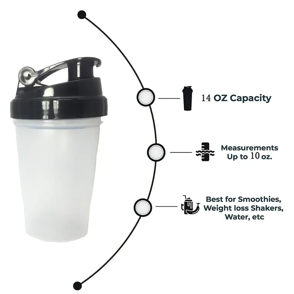 400 مللي شاكر زجاجة مزيج مسحوق بروتين الصالة الرياضية المياه زجاجة مع اثارة الكرة غطاء مقاوم للتسرب BPA الحرة