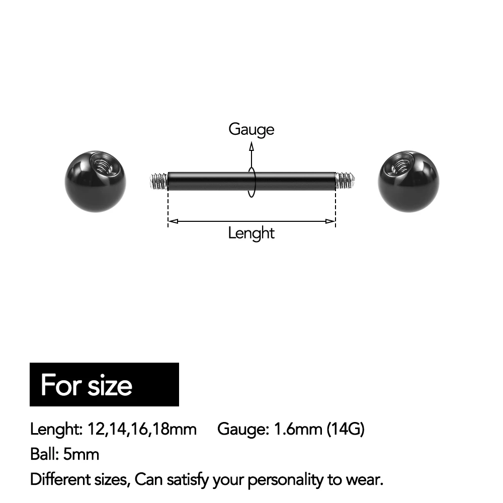 14 г титановые кольца для языка, шарики для пирсинга с наружной резьбой, прямые штанги, ювелирные изделия для тела, пирсинг сосков