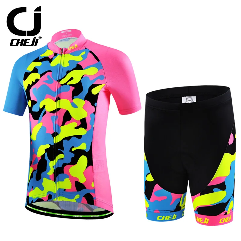 Cheji Kids Cycling Jersey Suit Colorful Printing Children Bike Clothing Pro Bicycle Clothes Comfortable Nice Sports