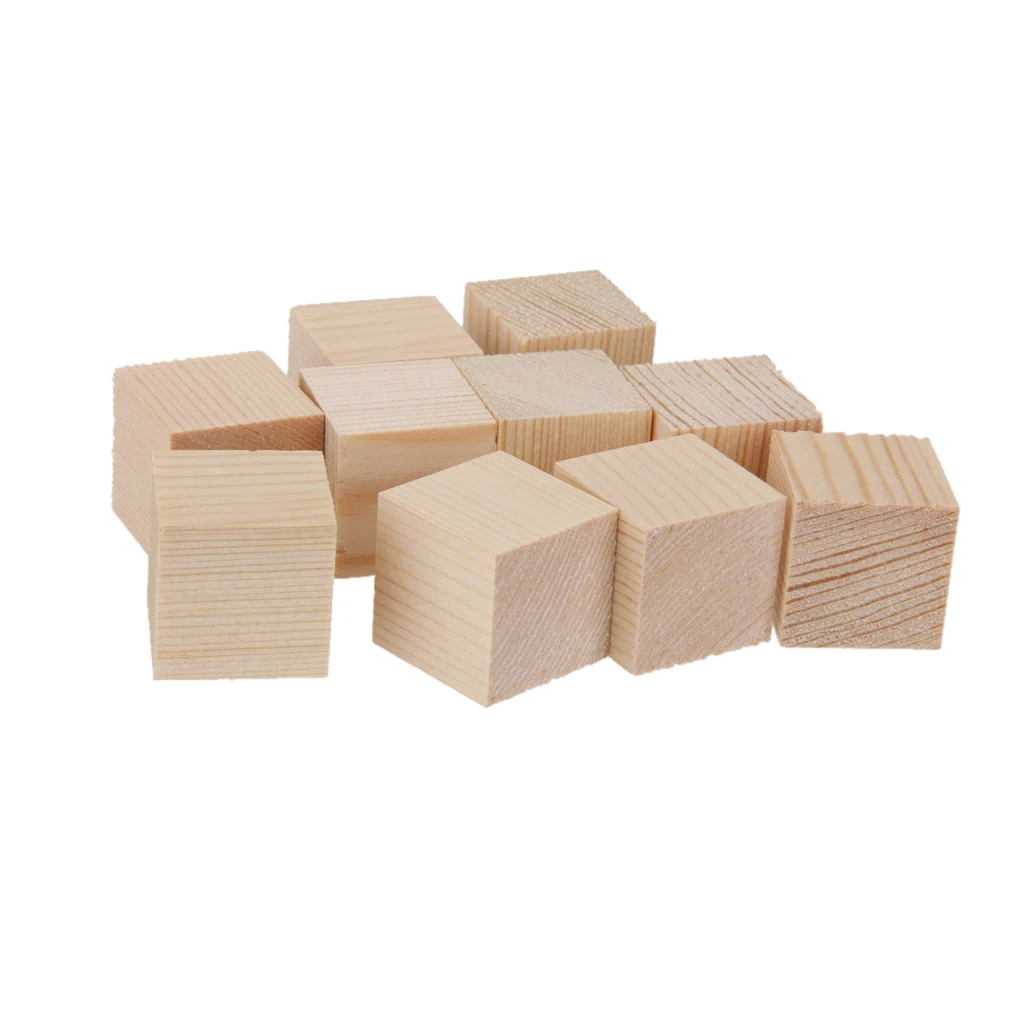 20pcs Natural Wooden Square Cubes Blocks Embellishment for Kids Toys Craft 25mm