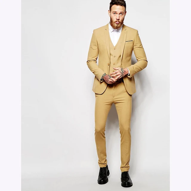 Handsome yellow Men Suit 2017 Simple Fashion Groomsman Wedding Suits