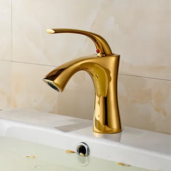

Free shipping Wholesale gold waterfall faucet solid brass bathroom basin sink faucet with single handle golden water mixer taps
