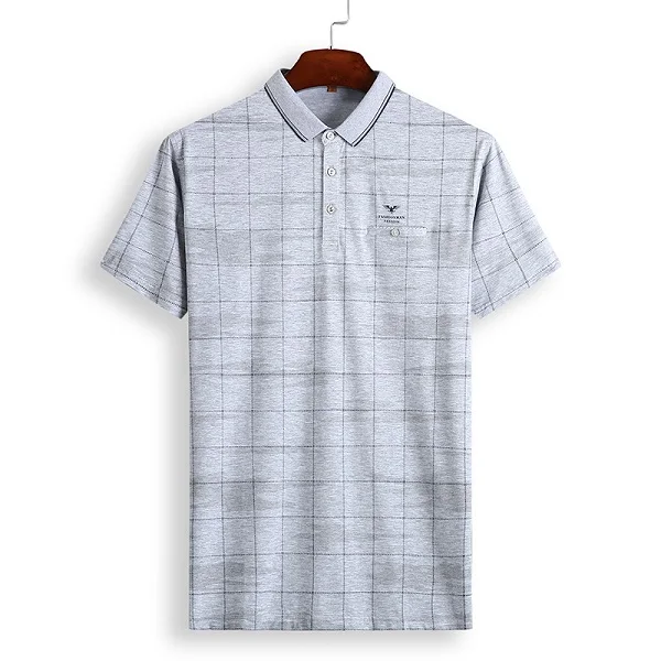 Новинка, летняя деловая Мужская рубашка поло с коротким рукавом, клетчатая рубашка-поло, Мужская Высококачественная брендовая рубашка поло размера плюс 6XL 7XL 8XL - Цвет: Серый