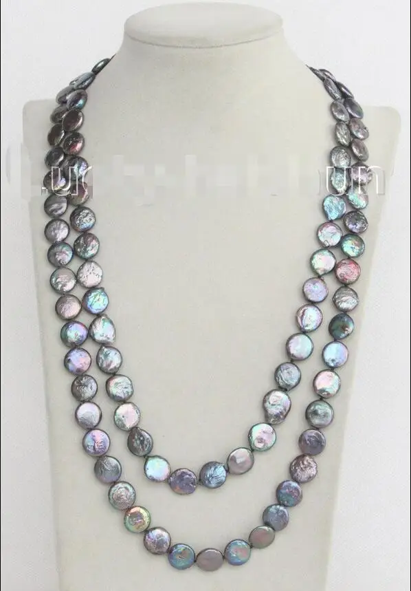 

Selling length 48" 12mm coin fastener black freshwater pearls necklace