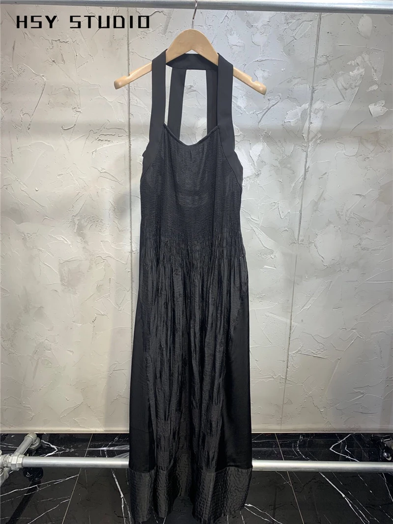 

【HSY Studio】 2019 summer new gothic handmade silk patchwork long maxi instagram dress trendy backless women black braces dresses